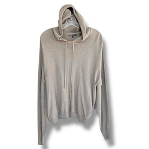 Vince Taupe Slub Knit Cotton Slouchy Hooded Sweater Size Small